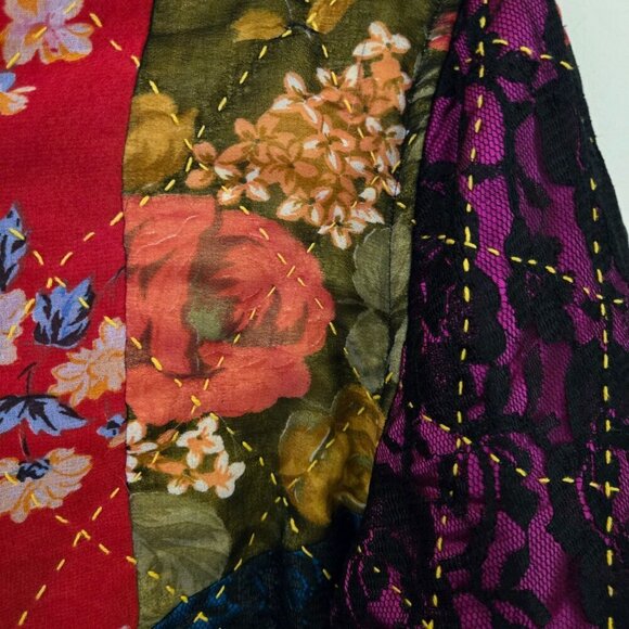 Indigo Moon Vintage Mixed Media Patchwork Jacket Pockets Art To Wear Size M - Picture 3 of 7